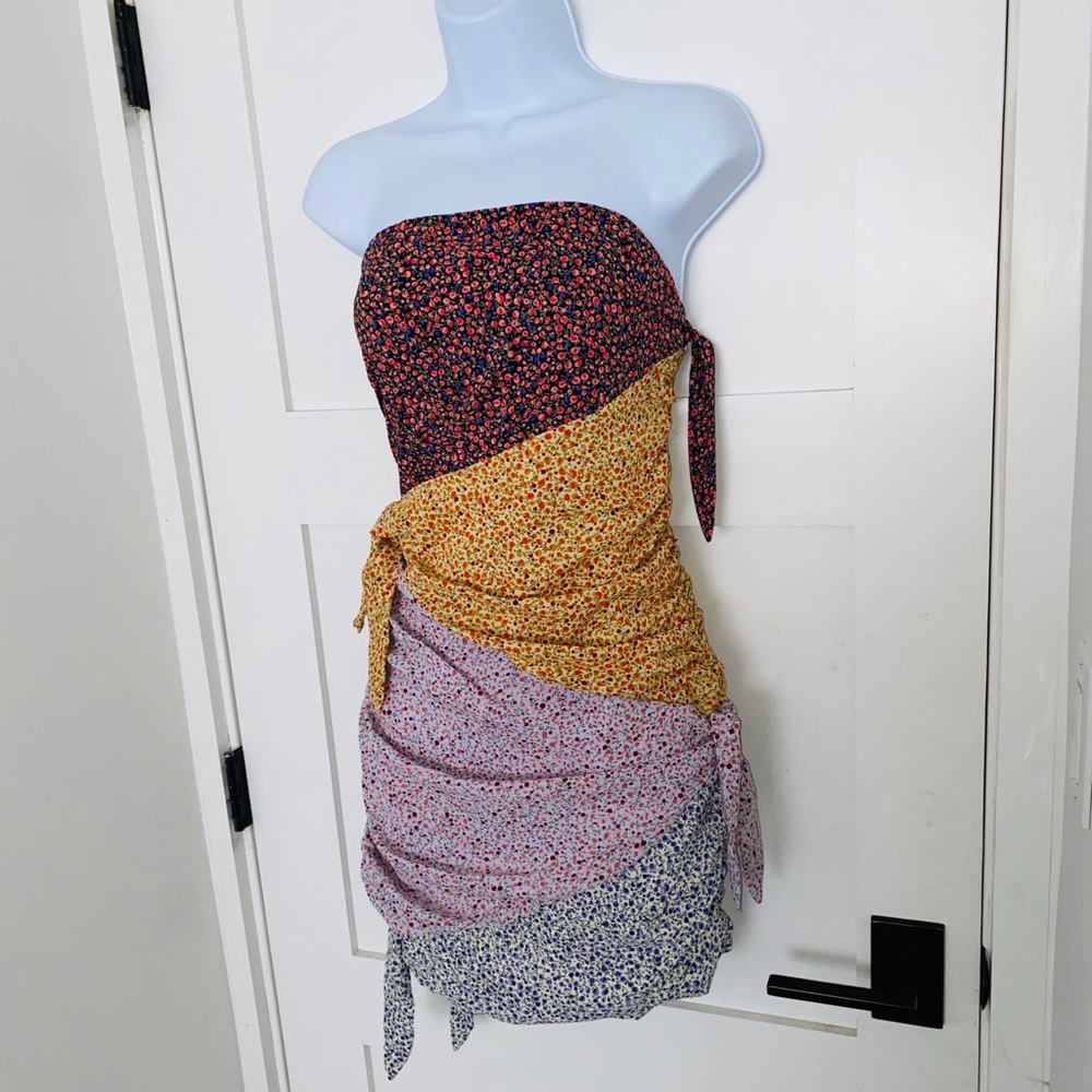 Mixed Patterns Sleeveless Dress with Side Ties